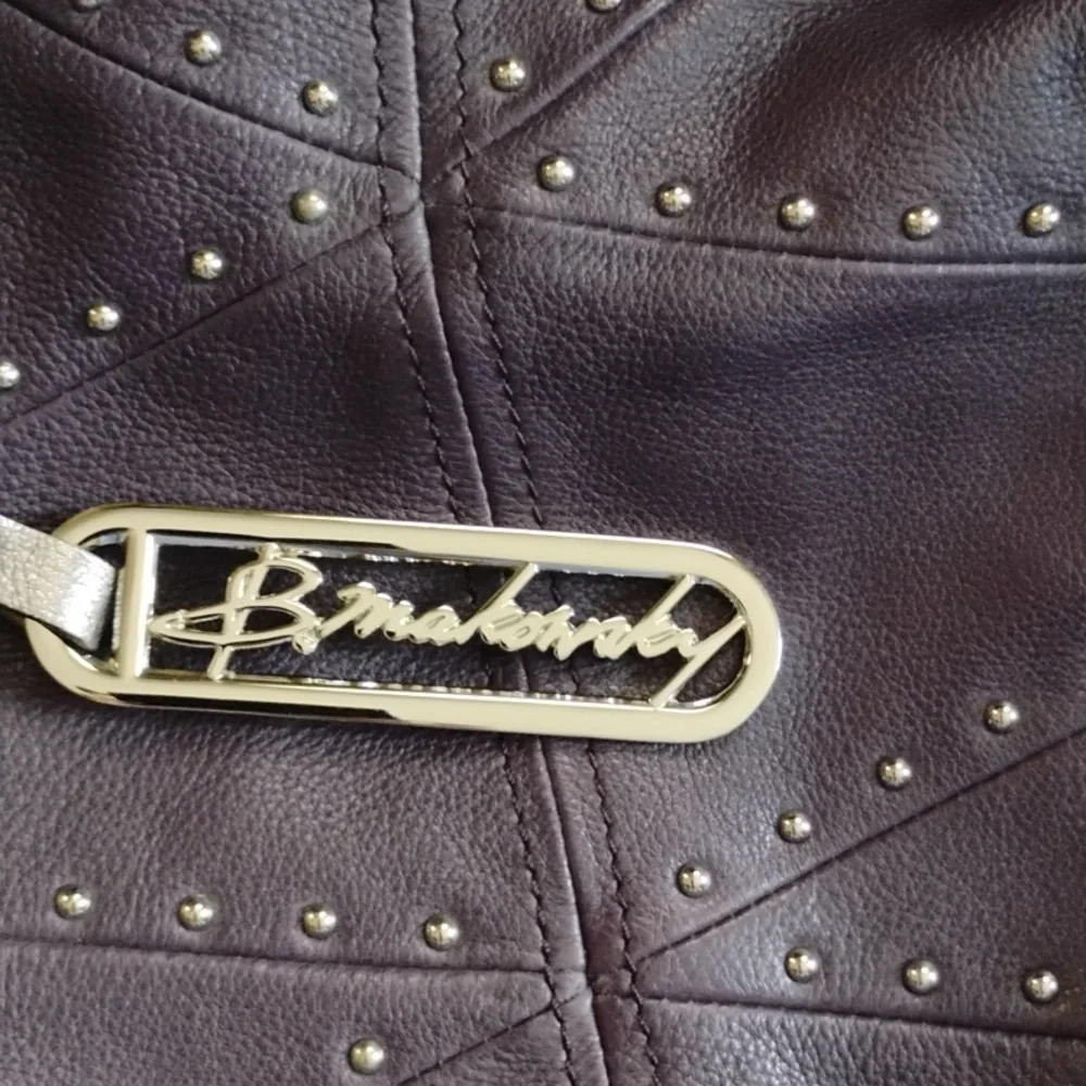 B. Makowsky Studded Plum Leather Shoulder Purse | Like New - Picture 2 of 9